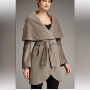 T Tahari Wool Marla Wrap Coat Mink Size Large